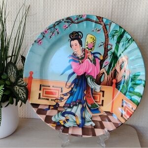 Asian Themed Colorful Large 14" Diameter Serving plate Made in Guatemala